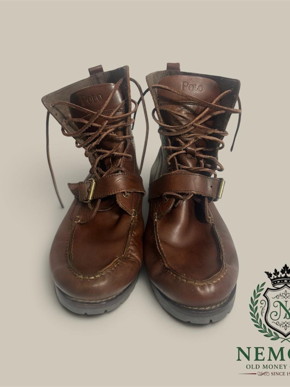 Polo by Ralph Lauren Men's Dark Brown Leather Lace-Up Moc Toe Boots - Picture 2 of 3